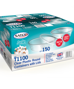 SATCO 1100 ROUND PLASTIC CONTAINERS AND LIDS (150 PCS)